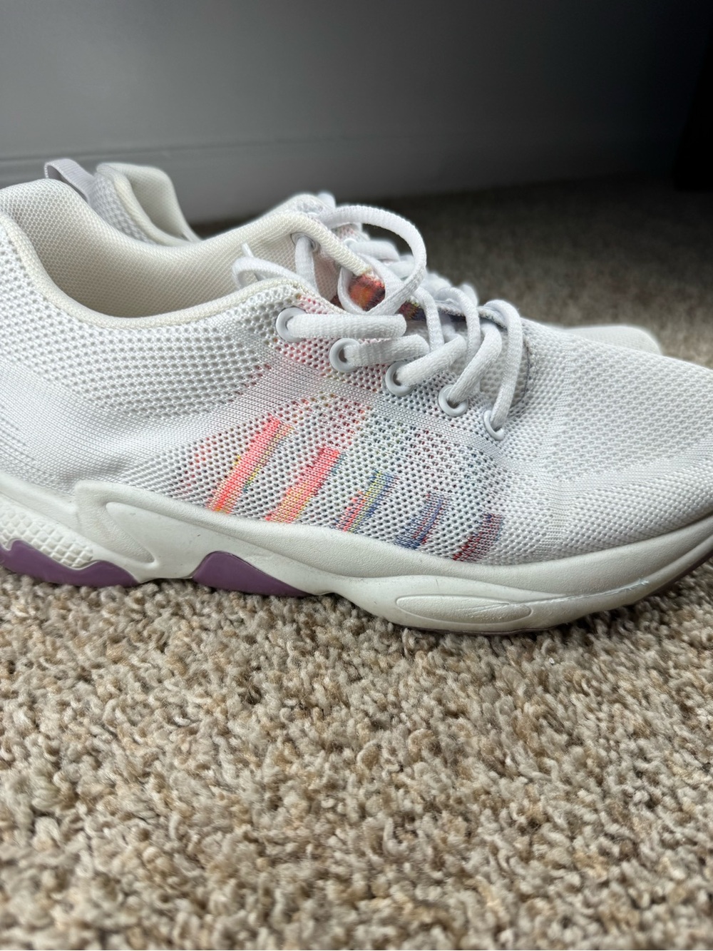 White Mesh Athletic Sneakers with Pastel Accent Stripes